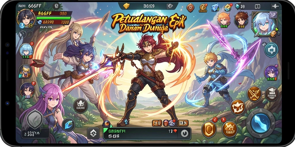 Screenshot utama 666FF menampilkan aksi seru karakter anime.