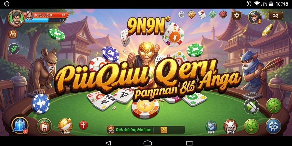 Gameplay seru QiuQiu di 9N9N menunjukkan kartu dan momen menarik.