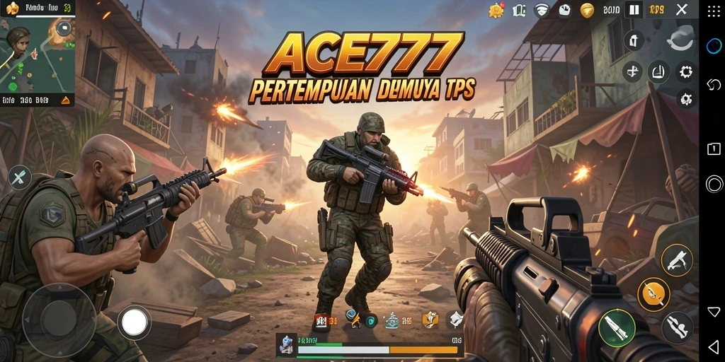 Screenshot gameplay ACE777 menampilkan aksi pertempuran yang seru di arena TPS.