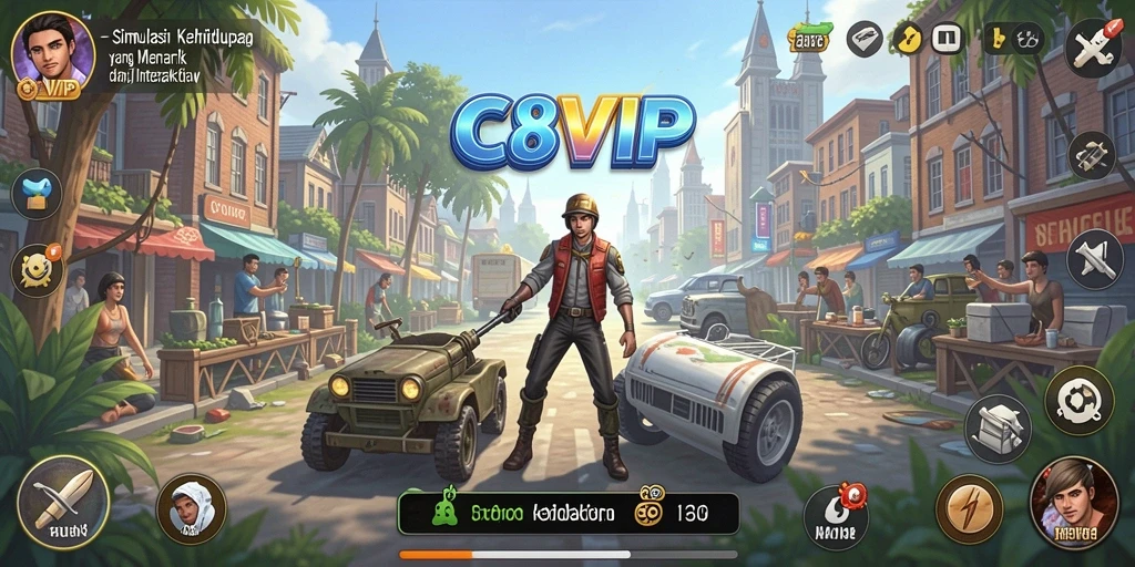 Screenshot utama C8VIP menunjukkan gameplay simulasi yang mendalam dan interaktif.