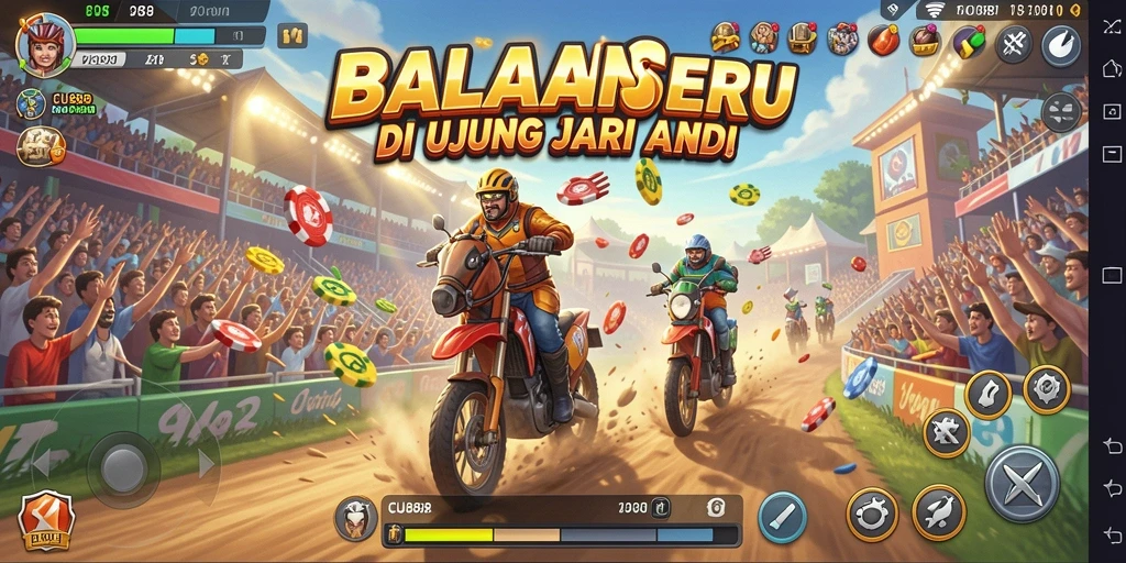 Tangkapan layar gameplay CU888 menampilkan aksi balapan seru di trek yang menawan.