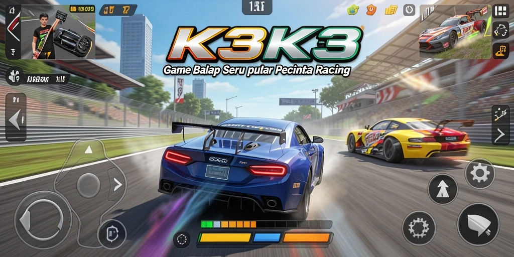 Tampilan gameplay balap K3K3 yang mendebarkan dan seru.