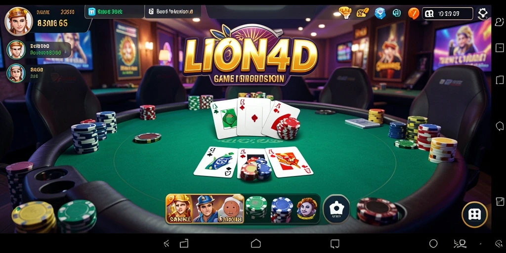 Screenshot gameplay LION4D menampilkan suasana permainan poker yang dinamis.