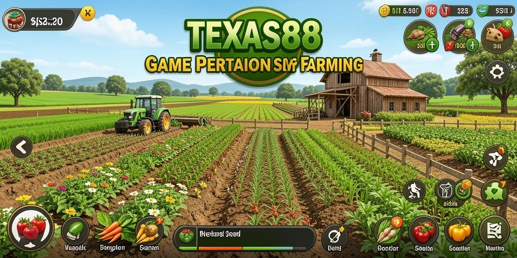 Tampilan seru dari gameplay TEXAS88 dengan aktivitas bertani.