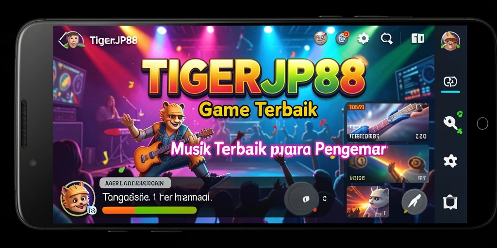 Screenshot utama TIGERJP88 menampilkan gameplay seru dengan irama musik.