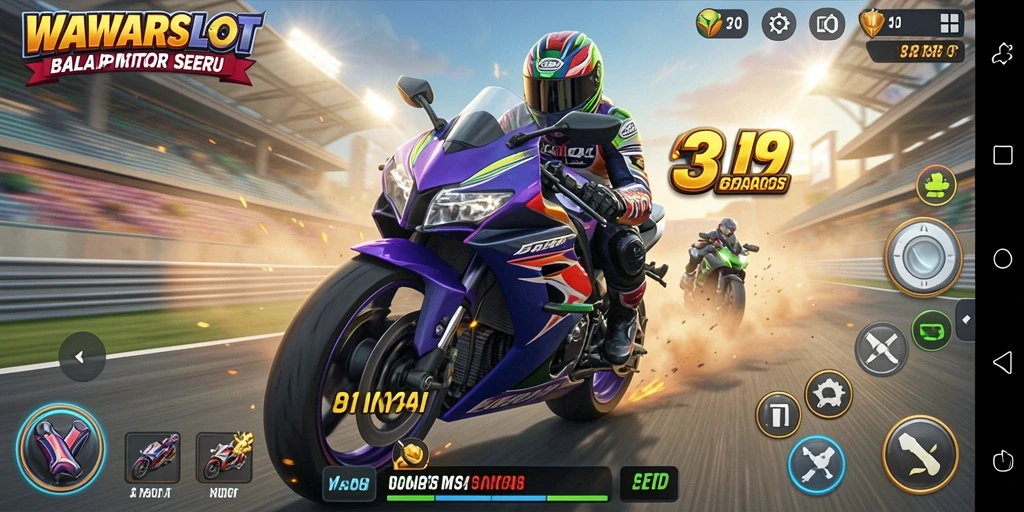 Screenshot WAWARSLOT menampilkan aksi balap motor yang mendebarkan.